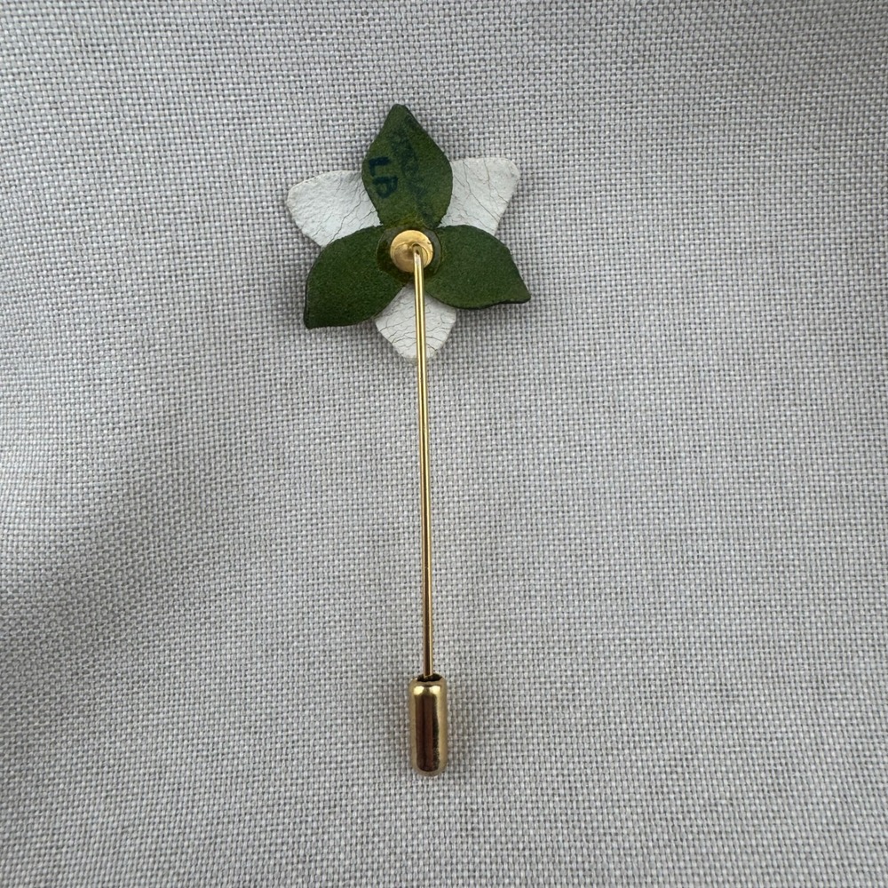 Vintage Leather Flower Brooch Set Handcrafted Pin White Tan Floral Botanical 4pc - Picture 9 of 11